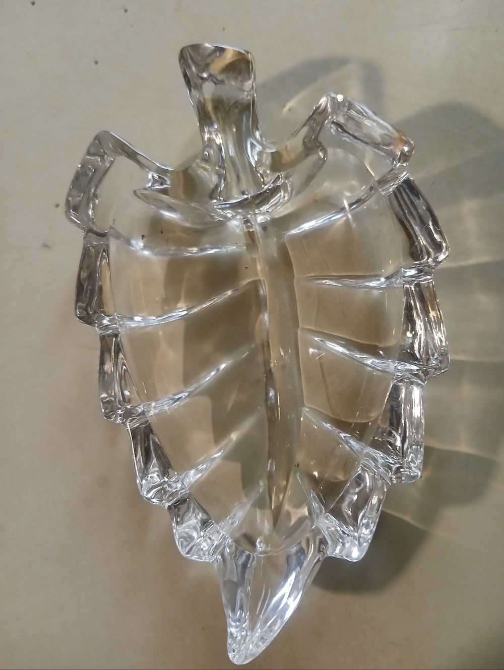 Clear Leaf-Shaped Glass Decorative Bowl